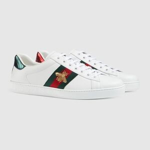 Men’s Gucci White Ace Bee Leather Sneakers with Red and Green Accents 13